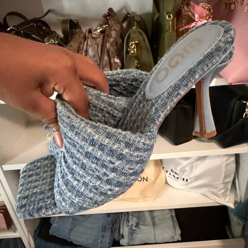 EGO Blue Tweed Square-Toe Stiletto Mule